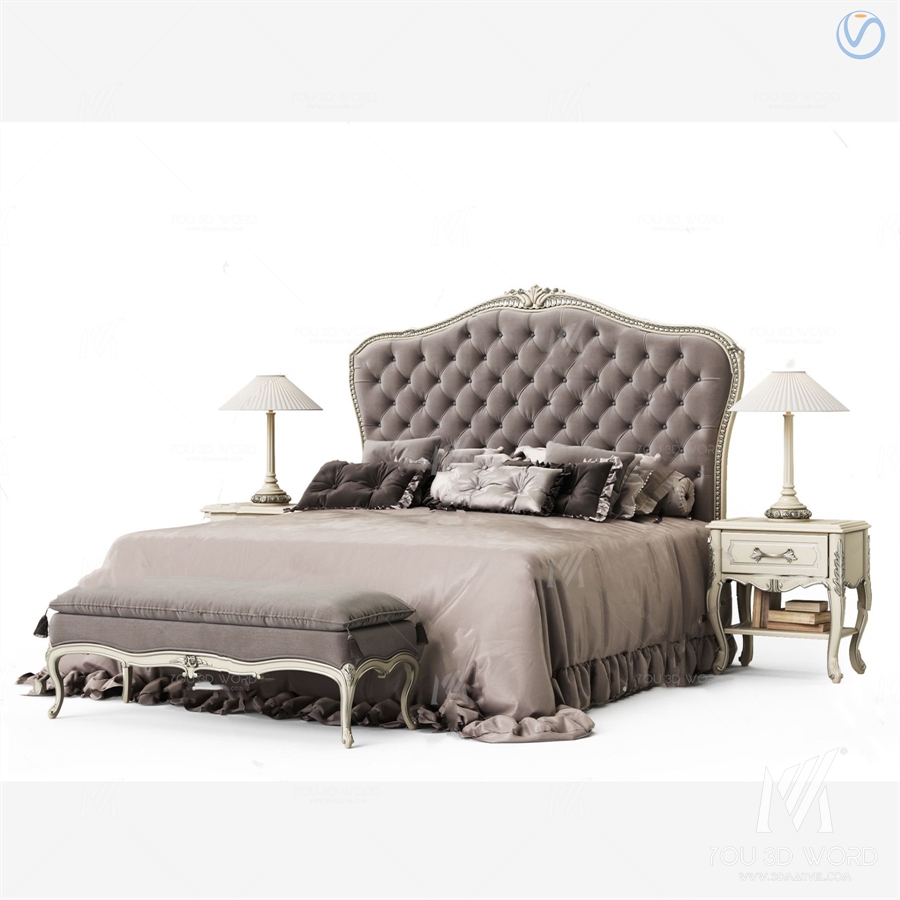 European style fabric double bed 3d model